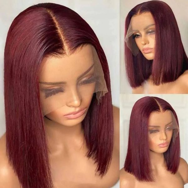 12” Full Frontal Burgundy Bob wig